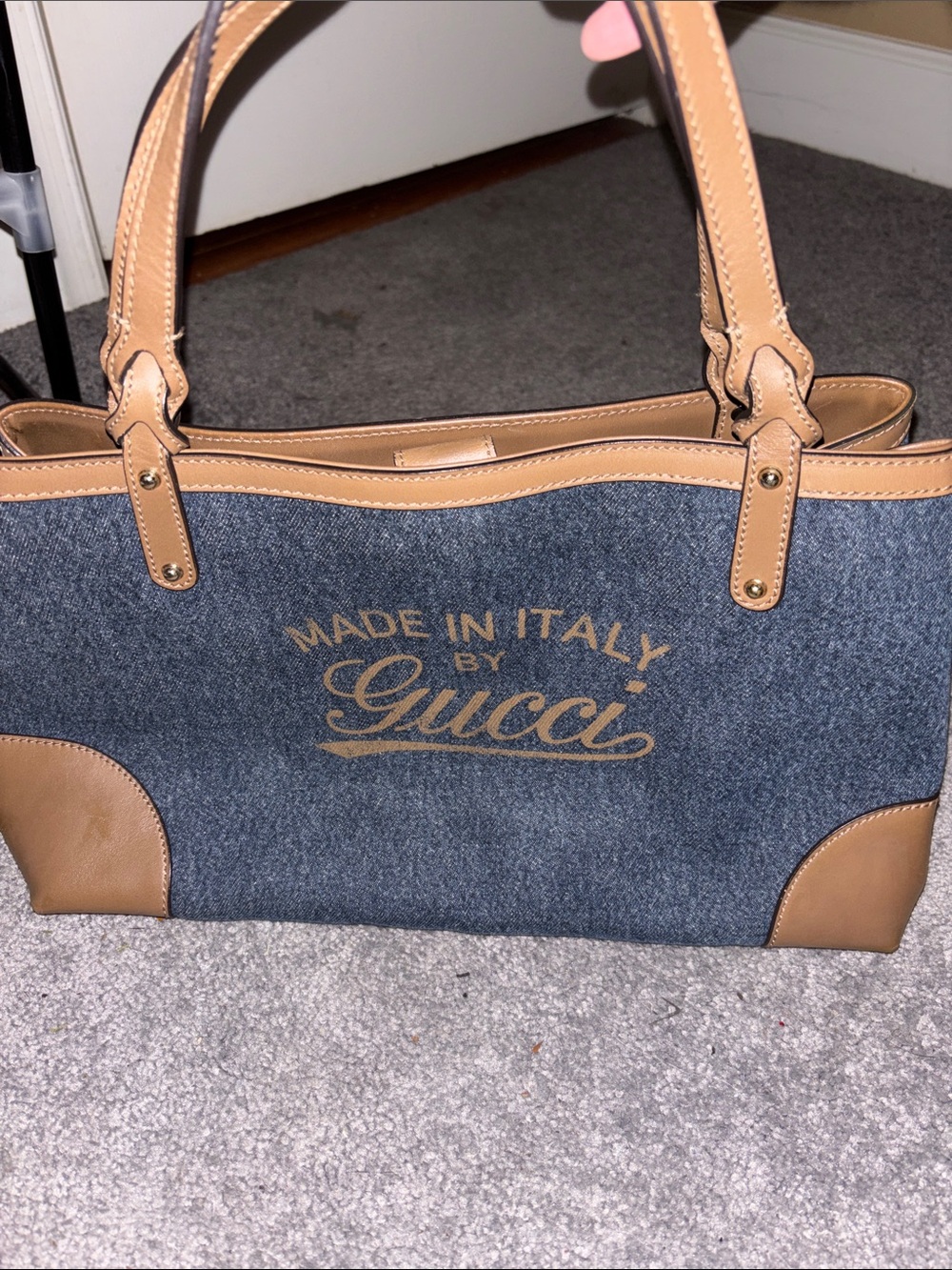Gucci Denim Tote with Tan Leather Trim